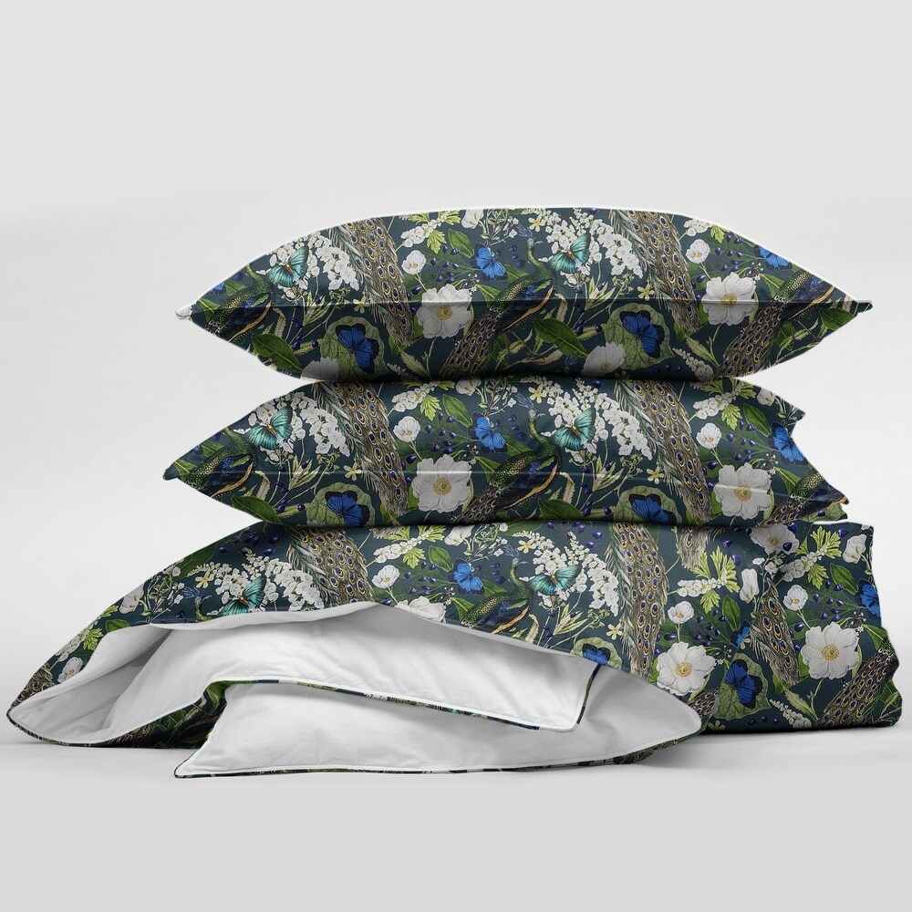 Peacock Print Teal/Navy Comforter   Pillow Sham Set.