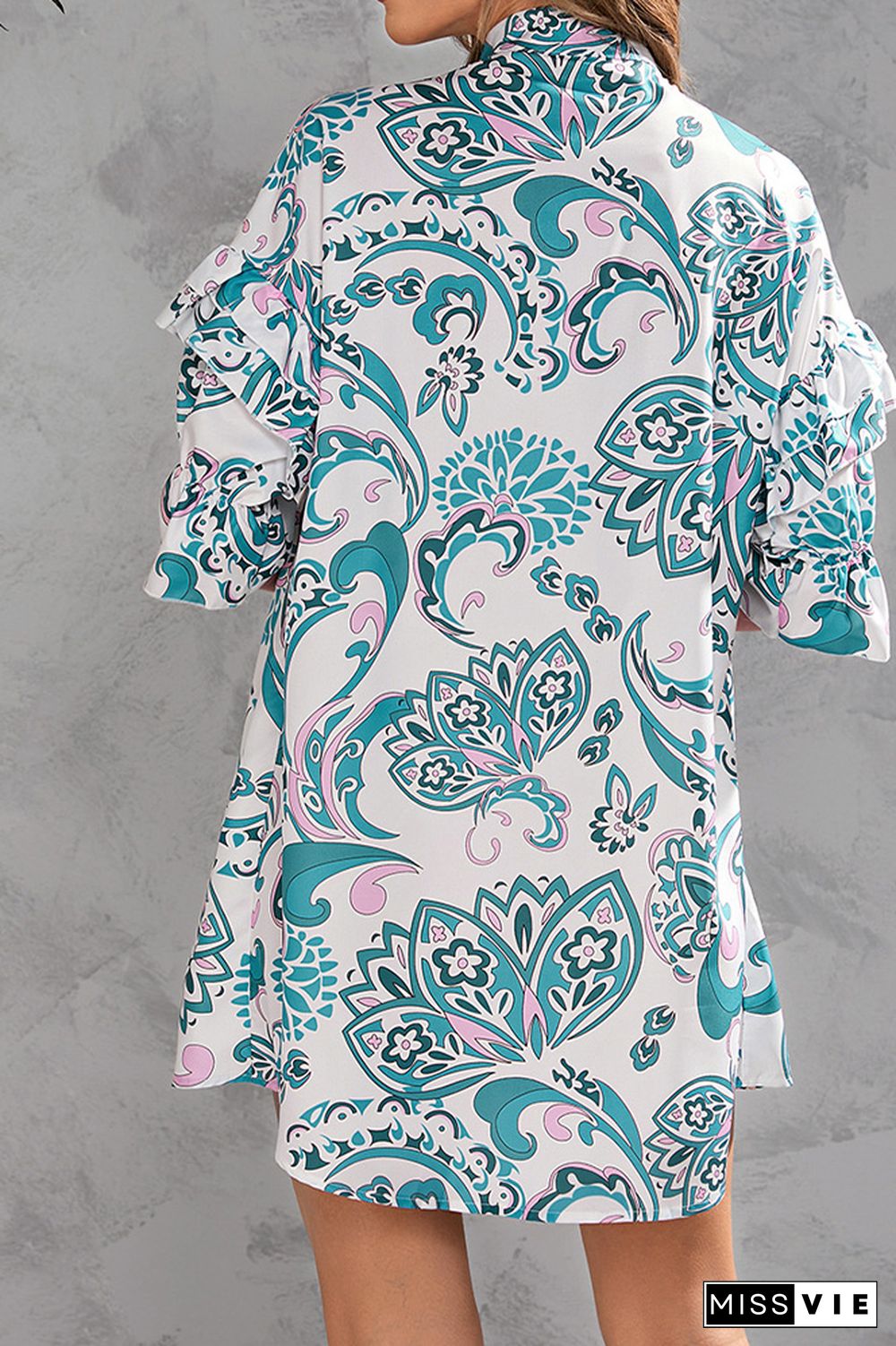 Half Sleeves Floral Button Up SHirt Dress