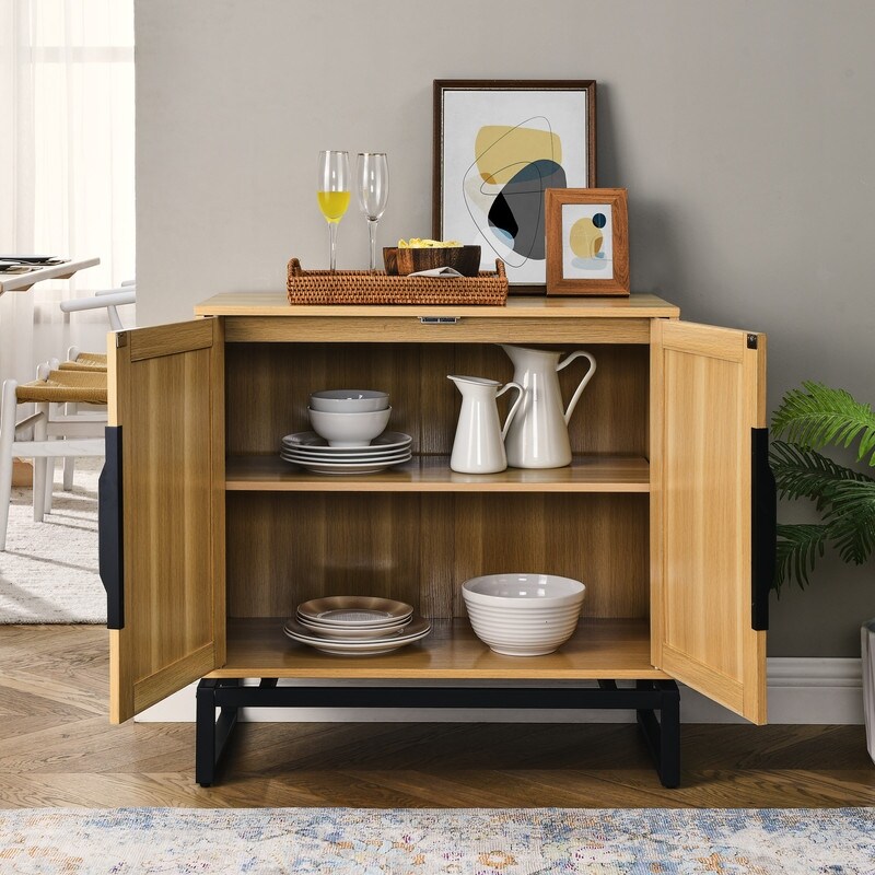 Natural Rattan Sideboard Cabinet with 1 Adjustable Inner Shelves and 2 Doors