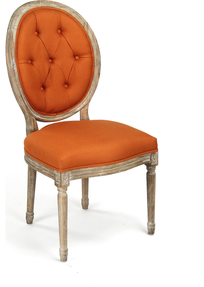 Medallion Tufted Linen Side Chair   French Country   Dining Chairs   by HedgeApple  Houzz