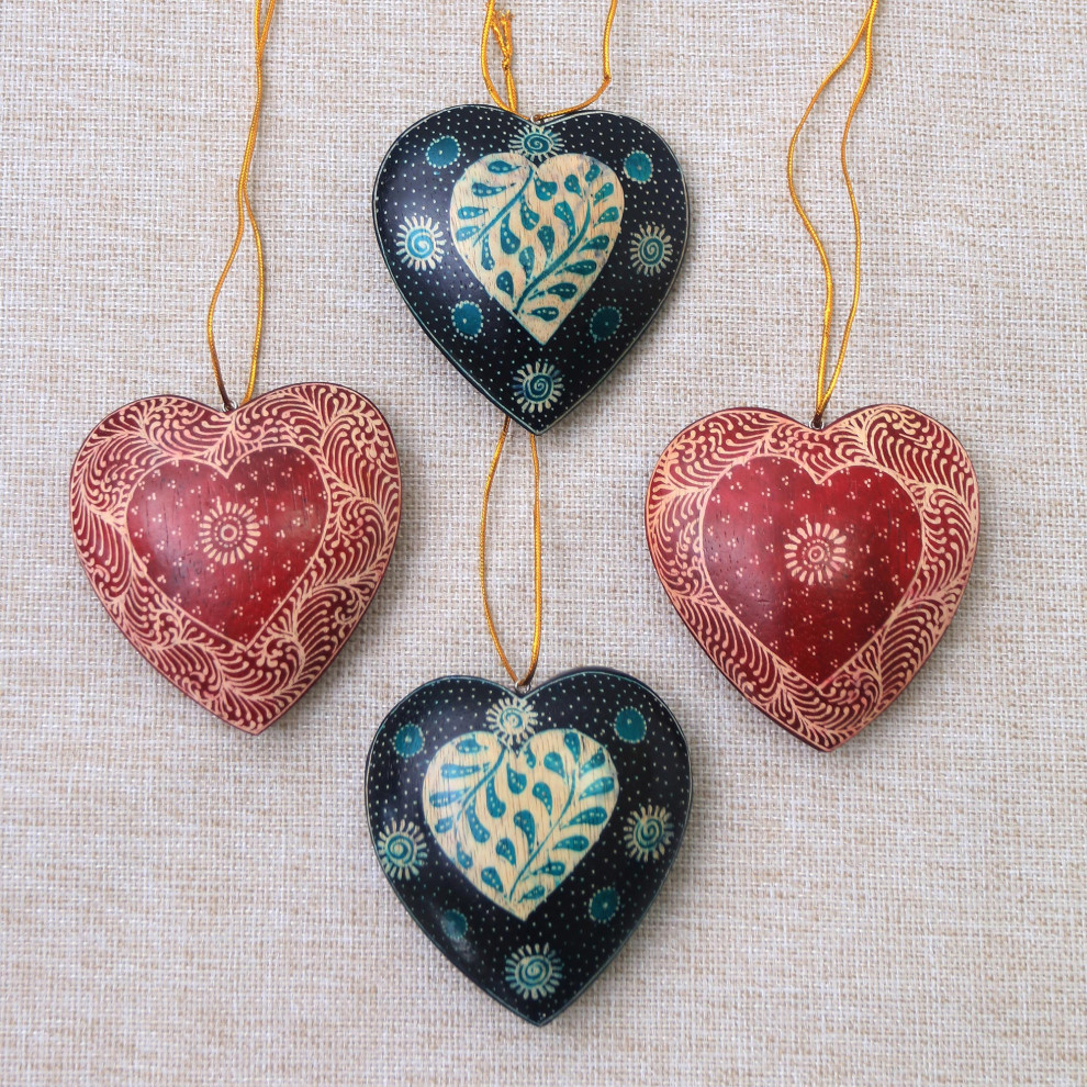 Novica Handmade Traditional Nature Batik Wood Ornaments (Set Of 4)   Christmas Ornaments   by NOVICA  Houzz