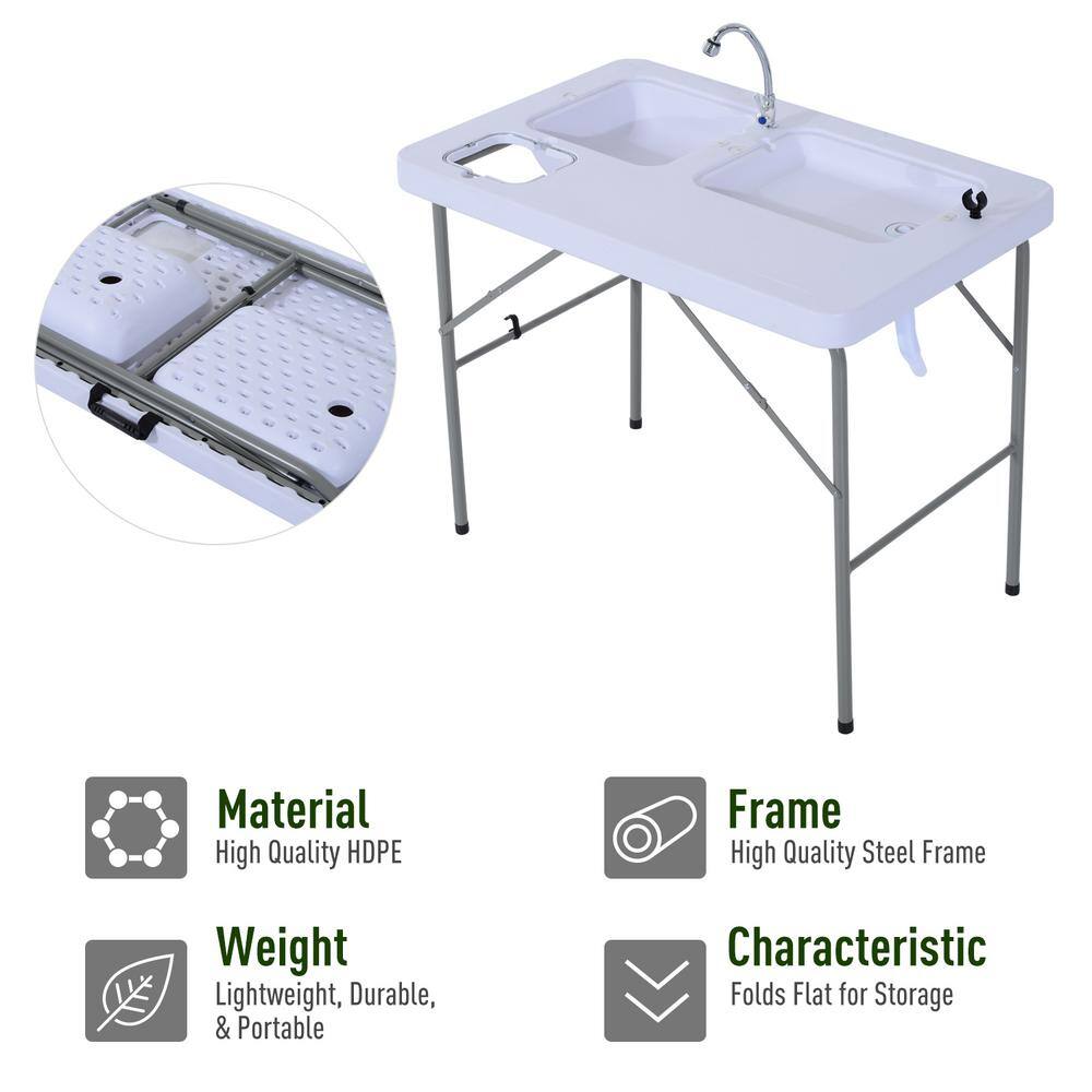 Outsunny 40 in. Portable Folding Easy-Clean Camping Dish Sink with Faucet and 2 Water Basins for Backyard Parties and Events A20-033