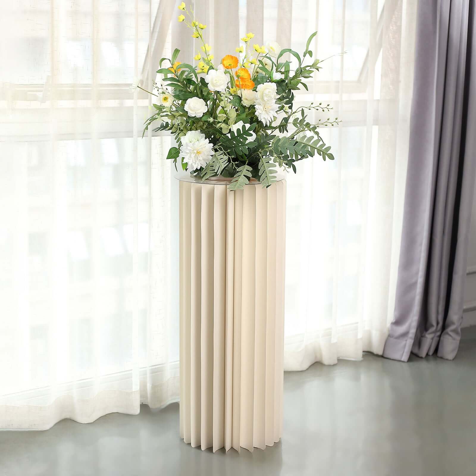 Ivory Cylinder Pillar Pedestal Stand, Display Column Stand With Top Plate 40