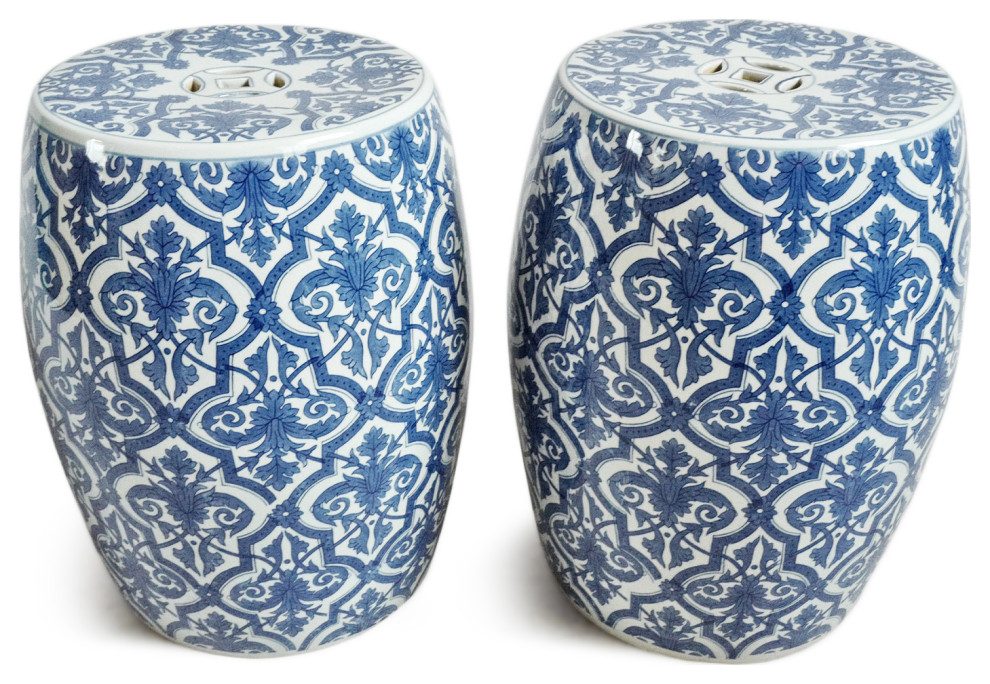 Blue and White Paris Ceramic Stool   Asian   Accent And Garden Stools   by Design Mix Furniture  Houzz