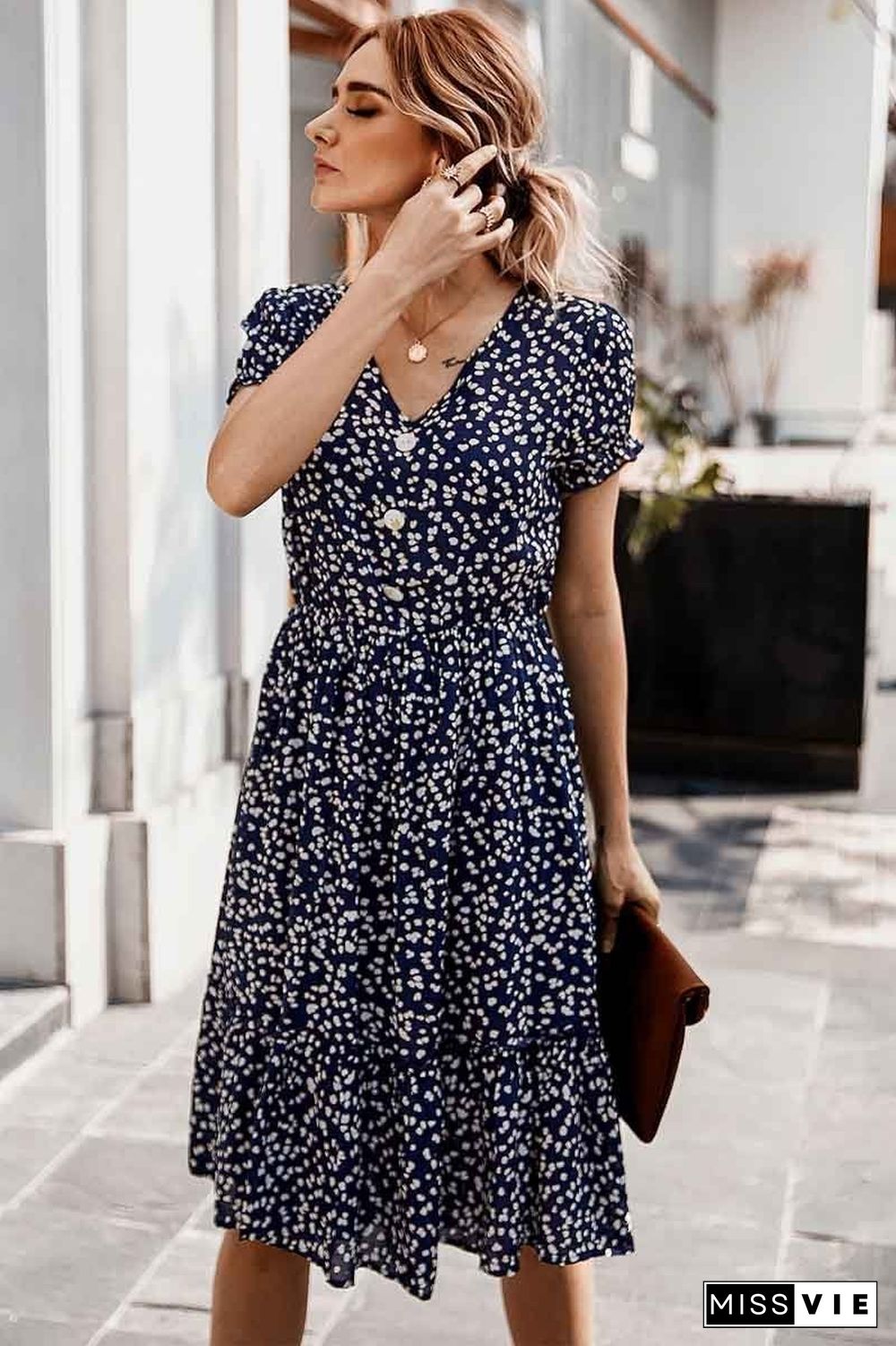 Cute Floral Print V-neck Dress