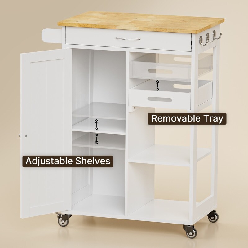 Kitchen Trolley Rolling Island Cart with 1 Drawer  Storage Cabinet and 3 Tier Storage Shelves