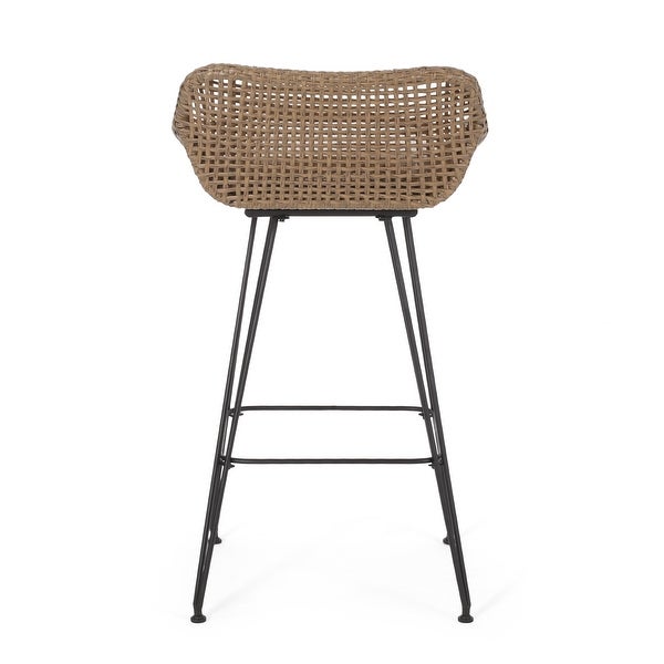 Verano Wicker and Metal Outdoor Barstools with Cushion， Set of 2， Mixed Brown and Beige