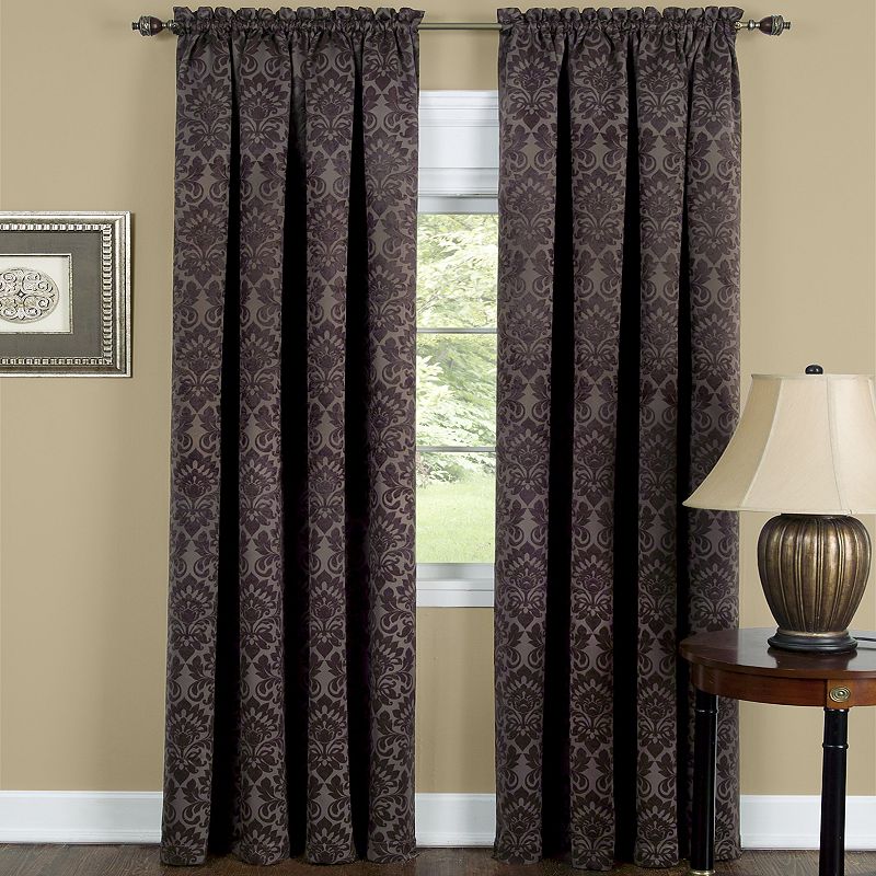 Kate Aurora Royal Living 2 Piece Rod Pocket Damask Design Light Filtering Curtain Panels