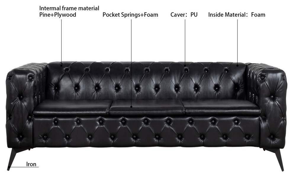 Gewnee 84.06 quotWidth Traditional Square Arm Removable Cushion 3 Seater Sofa   Modern   Sofas   by GEWNEE INC  Houzz