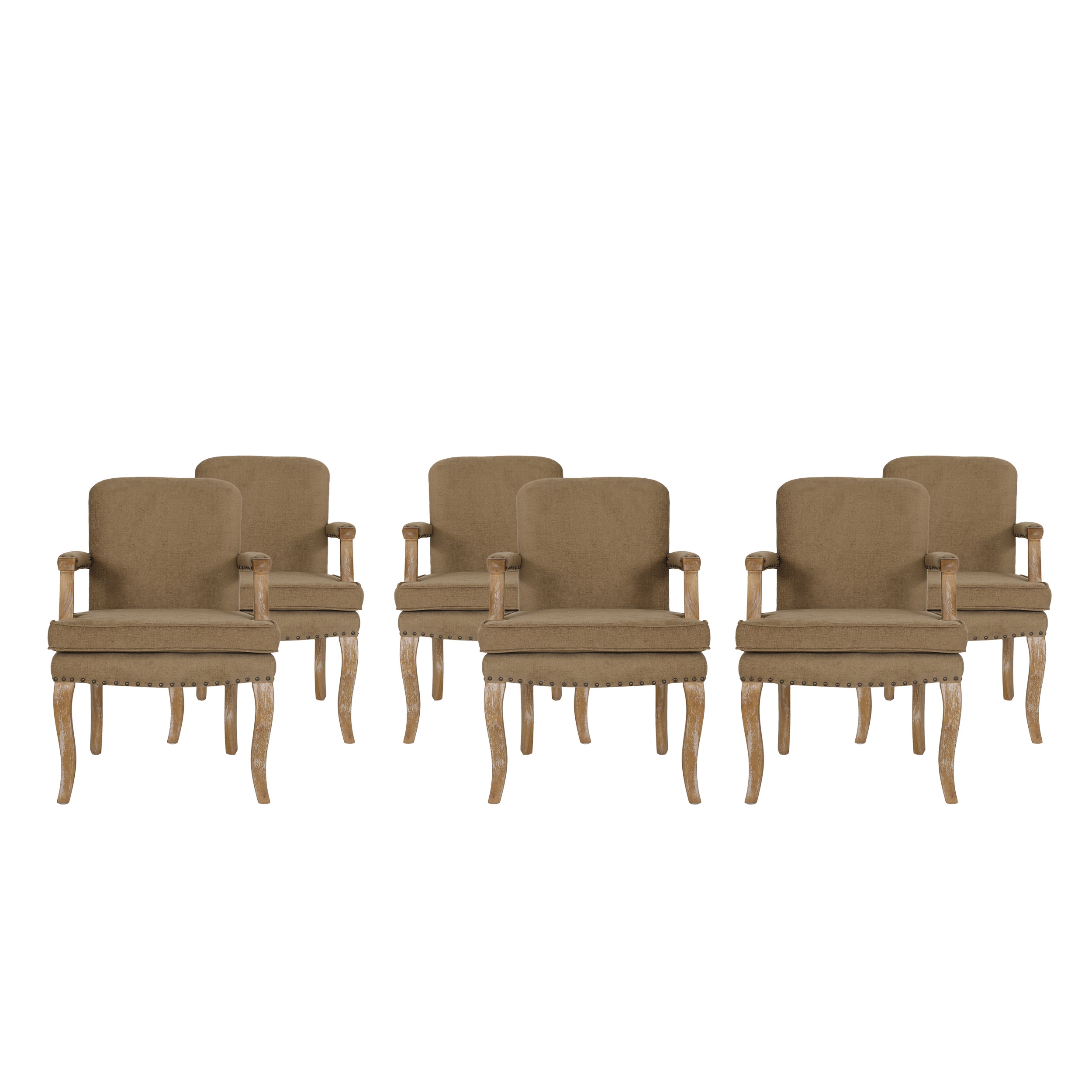 Tim French Country Fabric Dining Arm Chair with Nailhead Trim, Set of 6