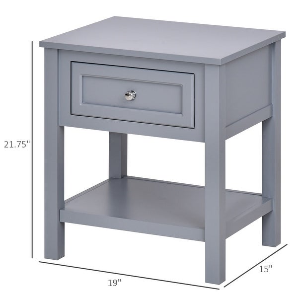 HOMCOM Accent End Table Nightstand with Grey Tabletop， Storage Drawer， and Bottom Shelf