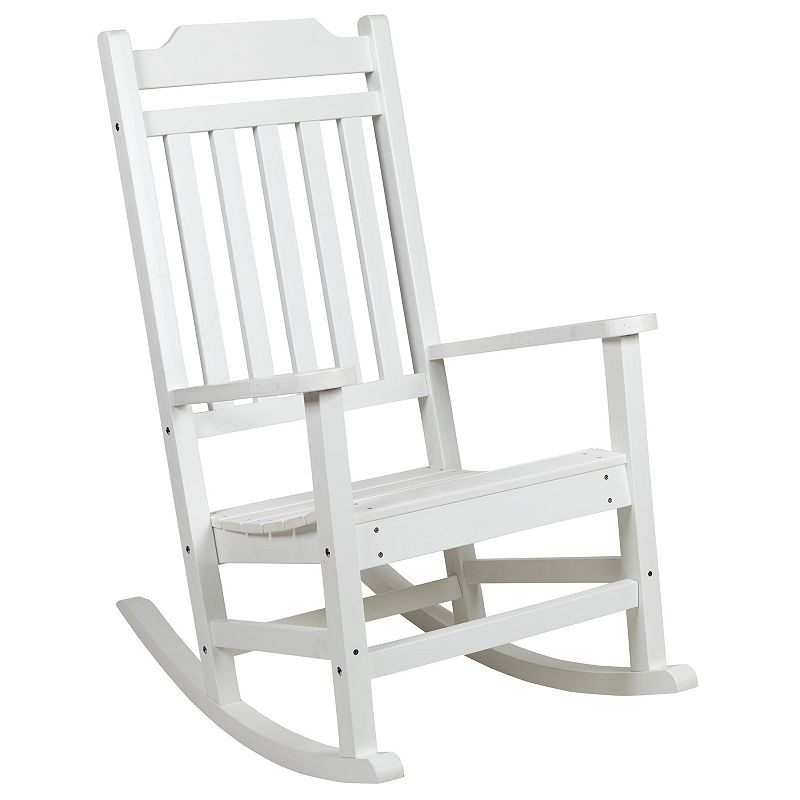 Emma and Oliver All-Weather Poly Resin Wood Rocking Chair - Patio and Backyard Furniture