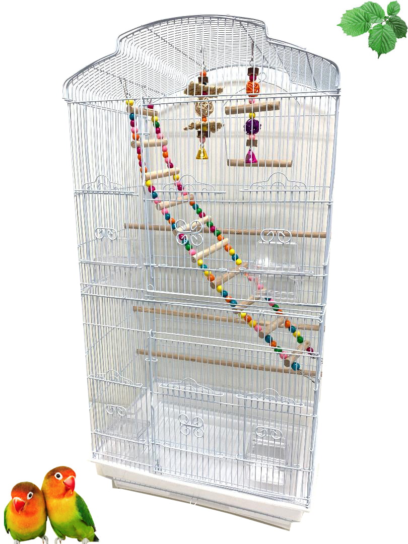 Large Portable Hanging Travel Open Top Bird Flight Cage With Play Toys and 10-Step Cross Ladder for Parakeets Finches Canaries Lovebirds Small Quaker Parrots Cockatiels Budgie Green Cheek Conure