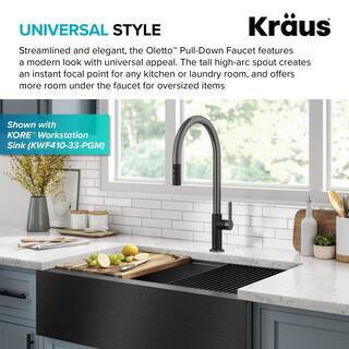 KRAUS Oletto High-Arc Single Handle Pull-Down Kitchen Faucet in Matte BlackSpot Free Black Stainless Steel KPF-2821MBSFSB