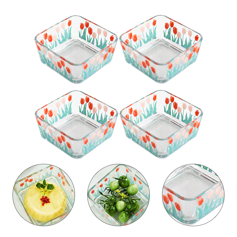 4pcs Glass Bowl Kitchen Supplies Dessert Bowl Transparent Bowl Food Container