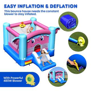 Gymax Inflatable Bounce House 3-in-1 Elephant Theme Inflatable Castle with 480-Watt Blower GYM09507