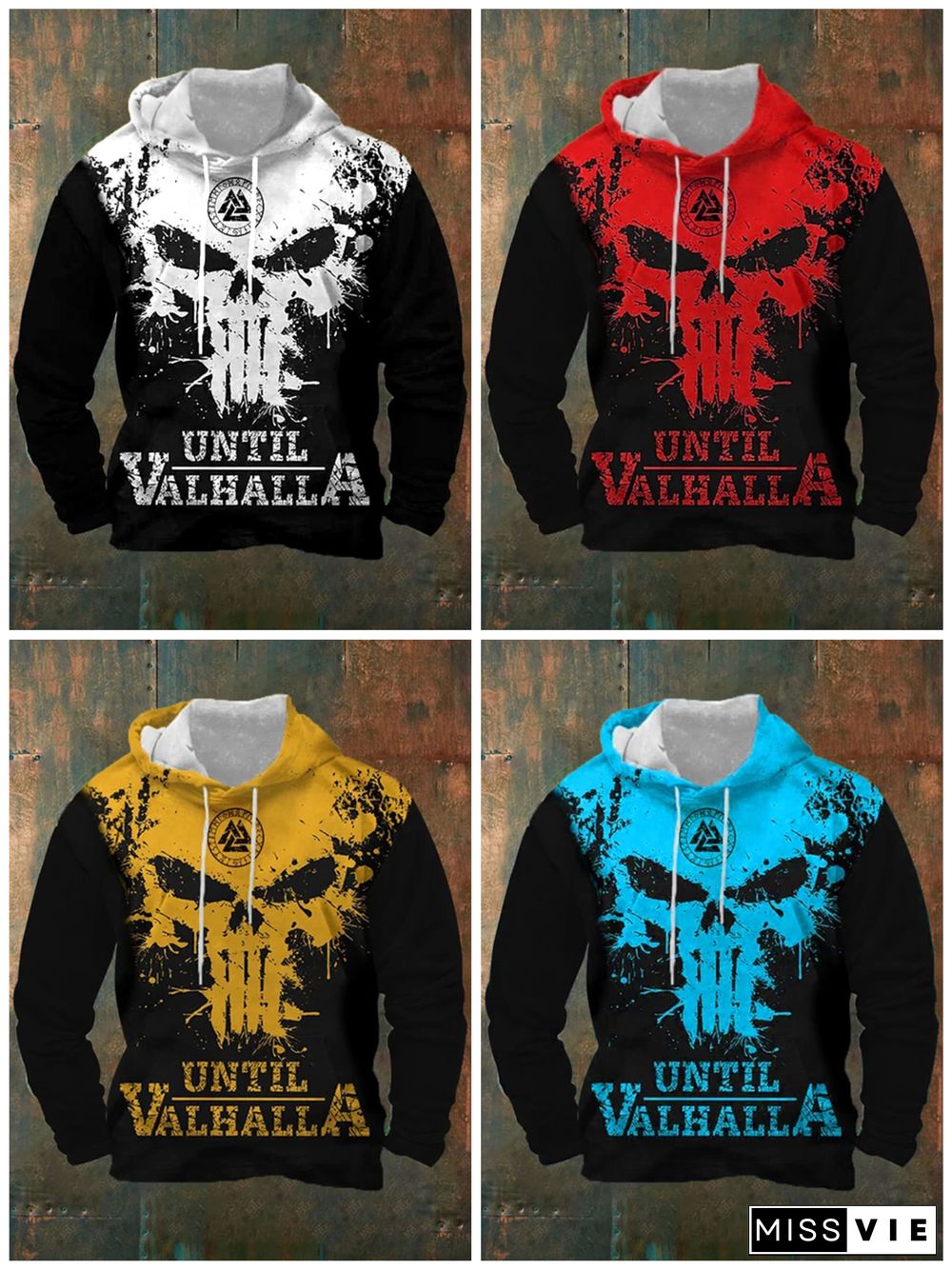 Men's Viking Skull Until Valhalla Print Hoodie