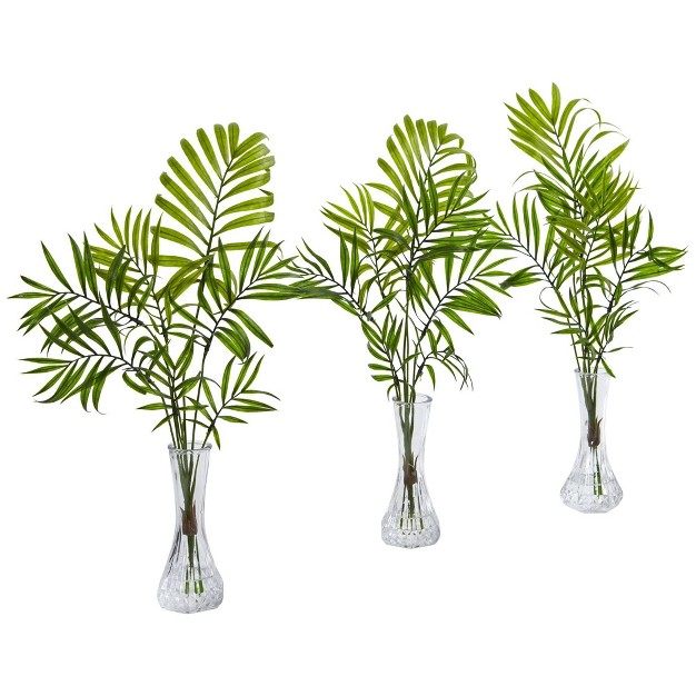 X 10 3pc Artificial Mini Palm Plant In Vase Set - Nearly Natural