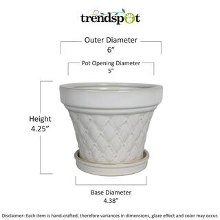 Trendspot 6 in. French Quilt Ceramic Planter in White ECR00343-06A