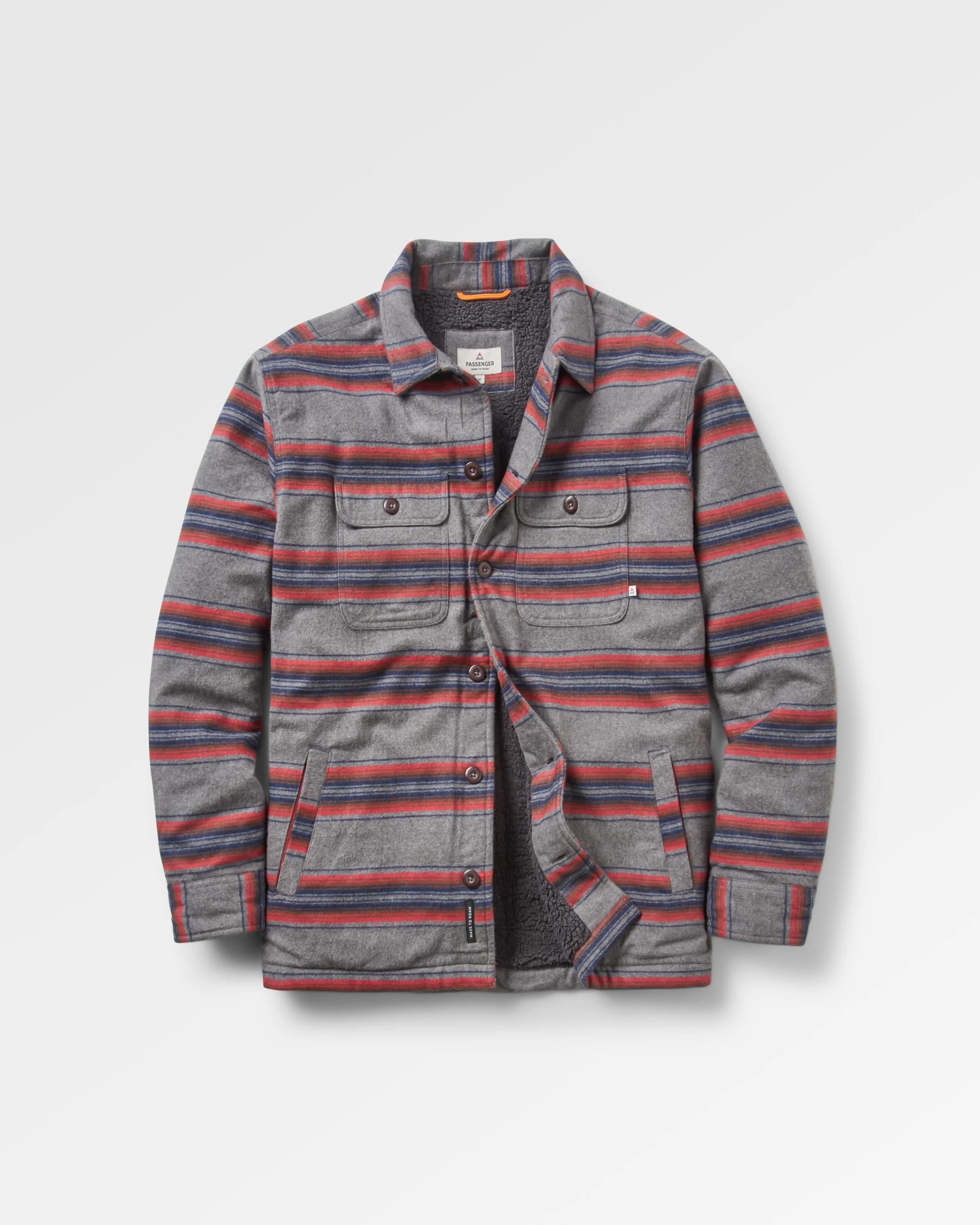 Freestyle Sherpa-Lined Overshirt - Grey Marl Stripe