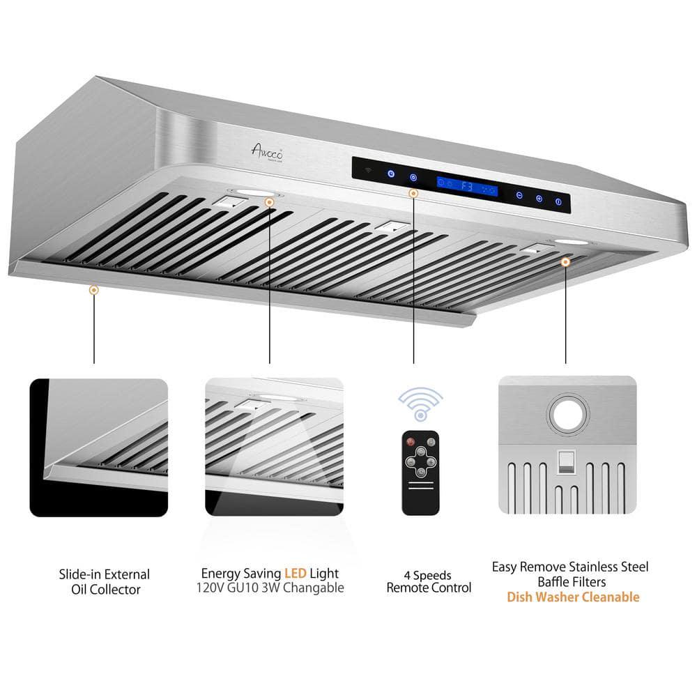 AWOCO  30 in 1000 CFM Ducted Under Cabinet Range Hood in Stainless Steel with Remote Control