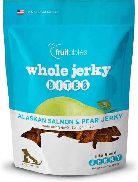 Fruitables Whole Jerky Bites Alaskan Salmon and Pear Dog Treats， 5-oz bag