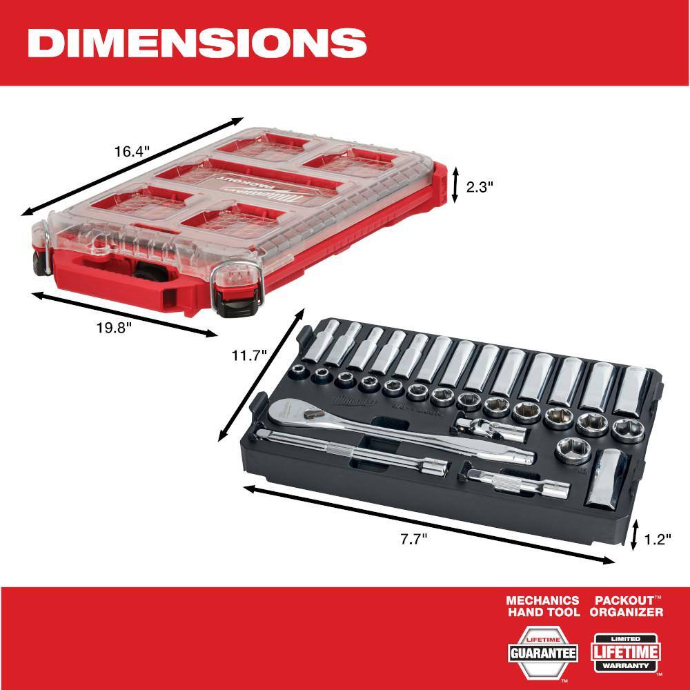 MW 38 in. Drive Metric Ratchet and Socket Mechanics Tool Set with PACKOUT Case (32-Piece) 48-22-9482