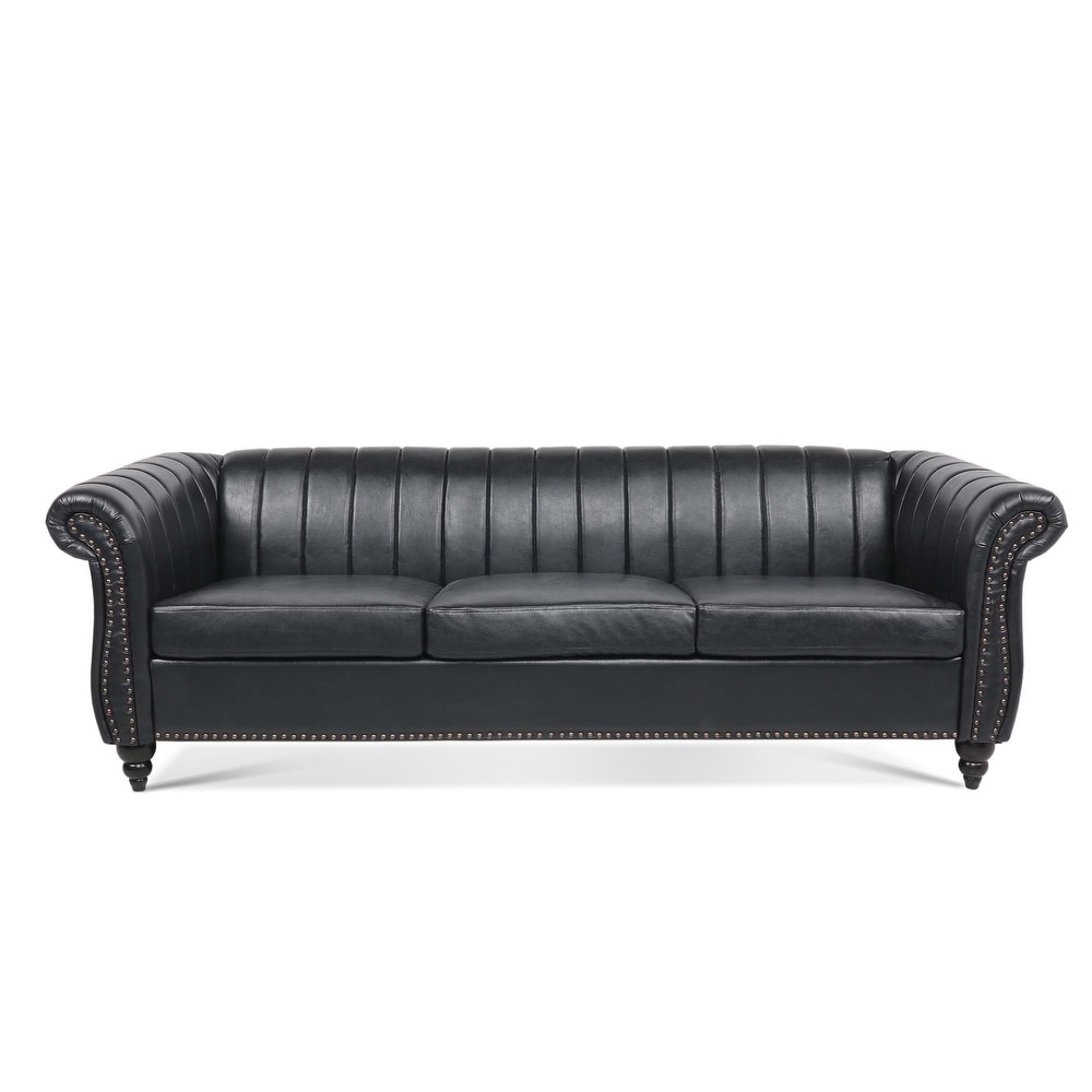 Modern PU Rolled Arm Chesterfield Three Seater Sofa