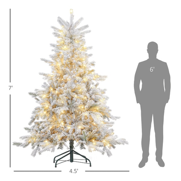 HOMCOM 6ft Prelit Snow Flocked Artificial Christmas Tree with Warm White LED Light and 1321 Tips，Metal Base