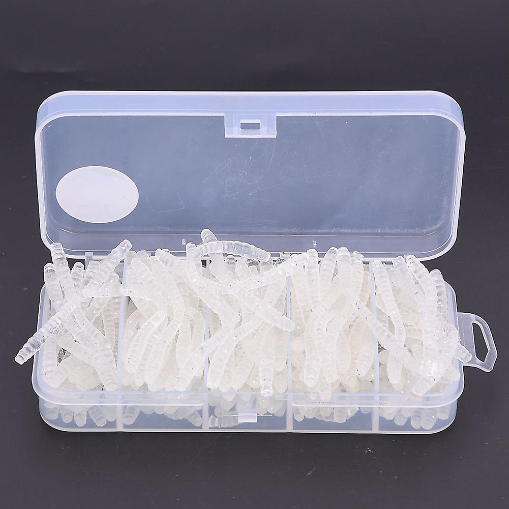 100 Pcs 6cm Silicone White Artificial Worm Earthworm Soft Fishing Lures Bait Fish Tackle Accessories Kit