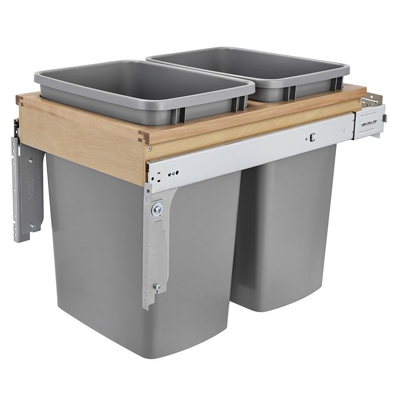 Rev-A-Shelf Double Pull Out Top Mount Trash Can 35 Qt， Grey， 4WCTM-18BBSCDM2