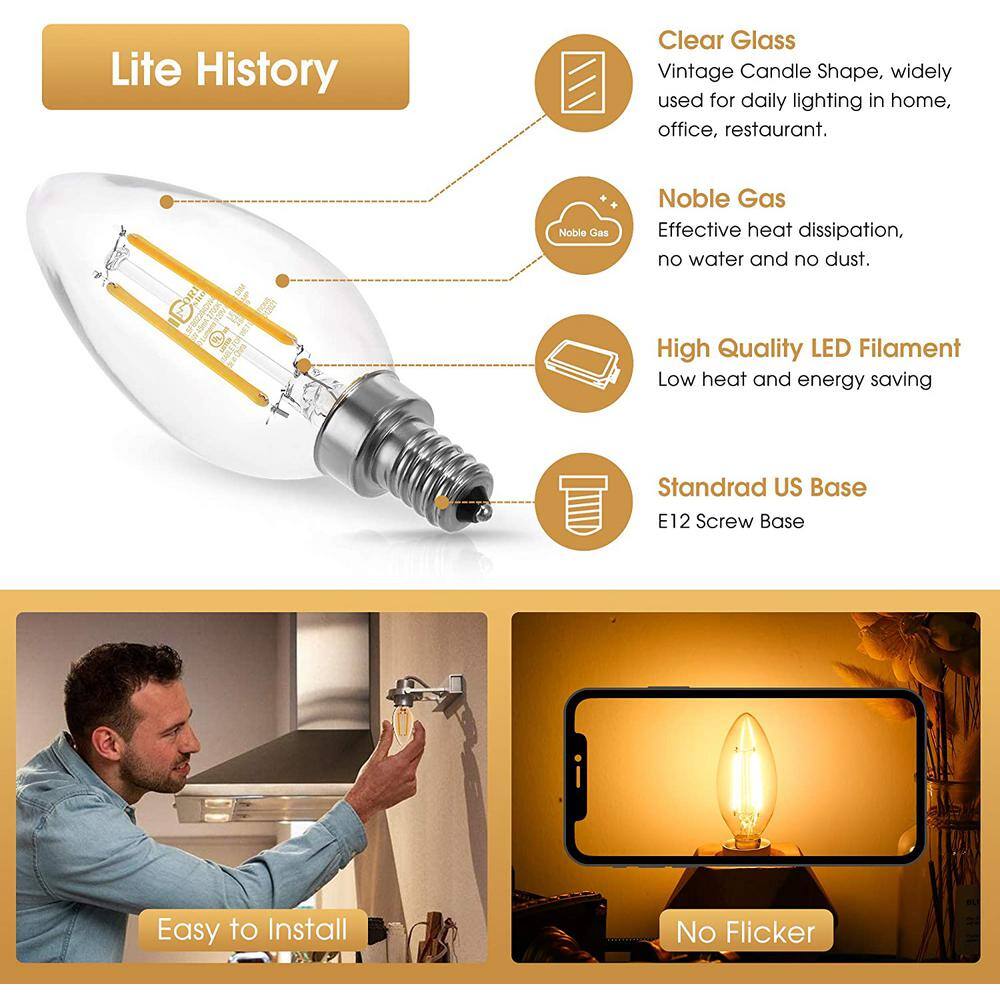 YANSUN 40-Watt Equivalent UL-Listed B11 Dimmable Edison LED Light Bulb Soft White 2700K (6-Pack) H-FZFB02204DE12-6