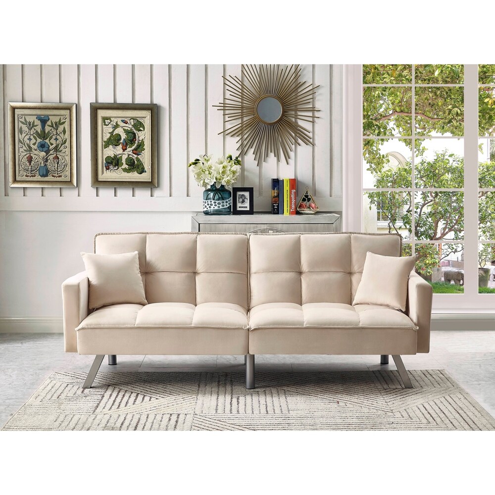 Comfortable Velvet Multi position Sleeper Sofa Bed