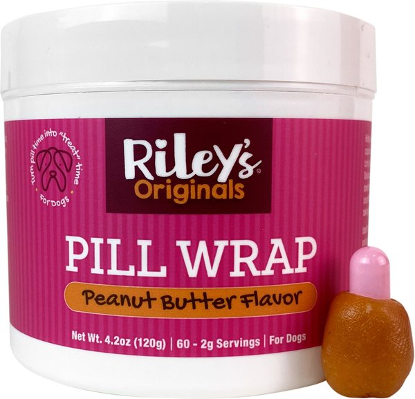 Riley's Originals Delicious Peanut Butter Flavored Pill Wrap Dog Treat， 4.2-oz jar