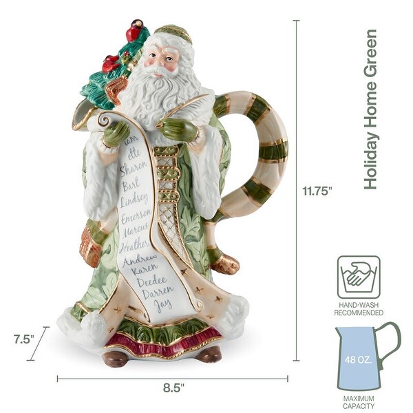 Fitz and Floyd Holiday Home Green Santa Pitcher 11.75In