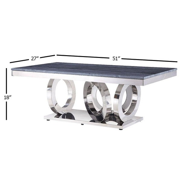 ACME Zasir Coffee Table in Gray Printed Faux Marble and Mirrored Silver Finish