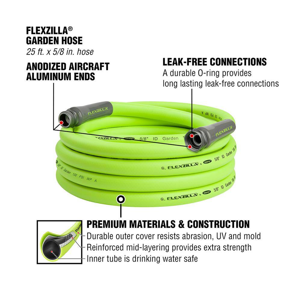 Flexzilla 58 in. x 25 ft. 34 in. - 11-12 GHT Fittings Garden Hose HFZG525YW