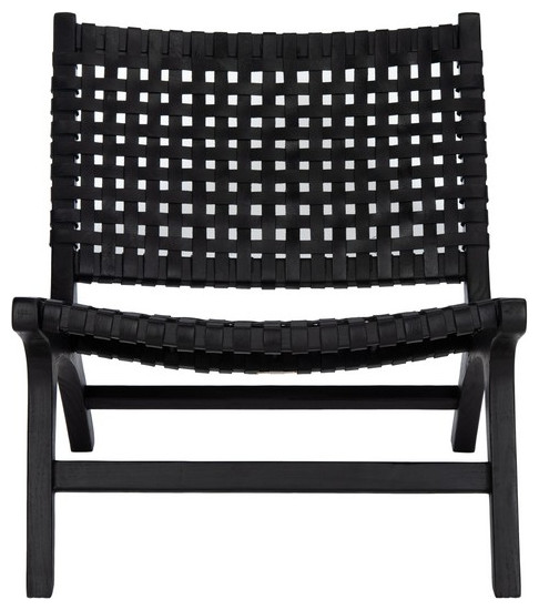 Lana Leather Woven Arm Chair Black   Midcentury   Armchairs And Accent Chairs   by Peachtree Fine Furniture  Houzz