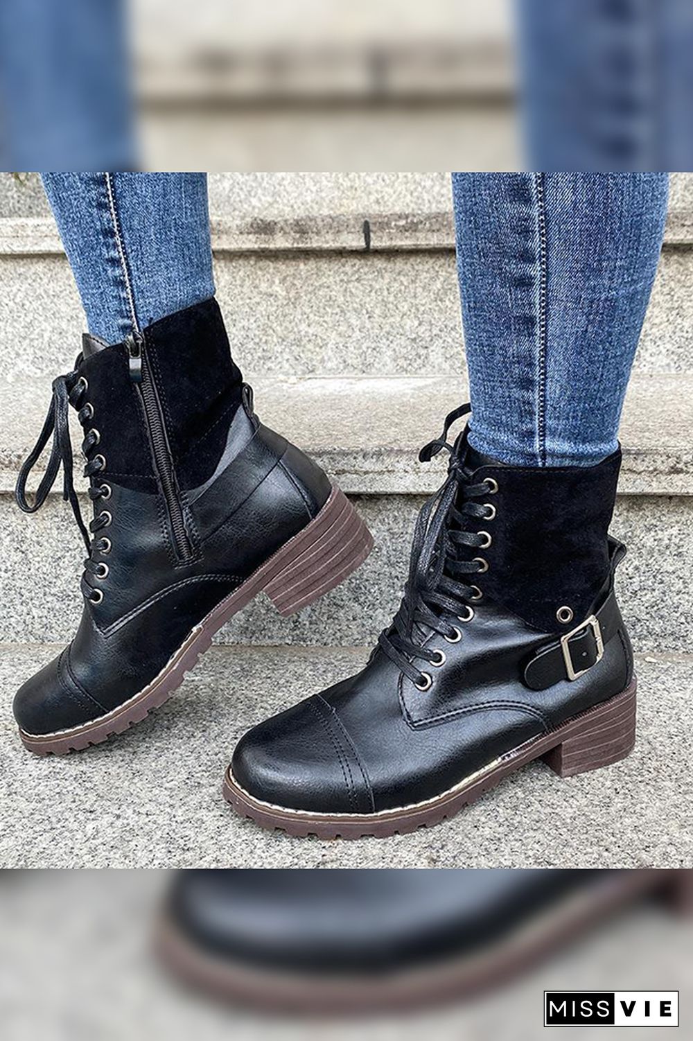 Color Block Buckled Ankle Boots