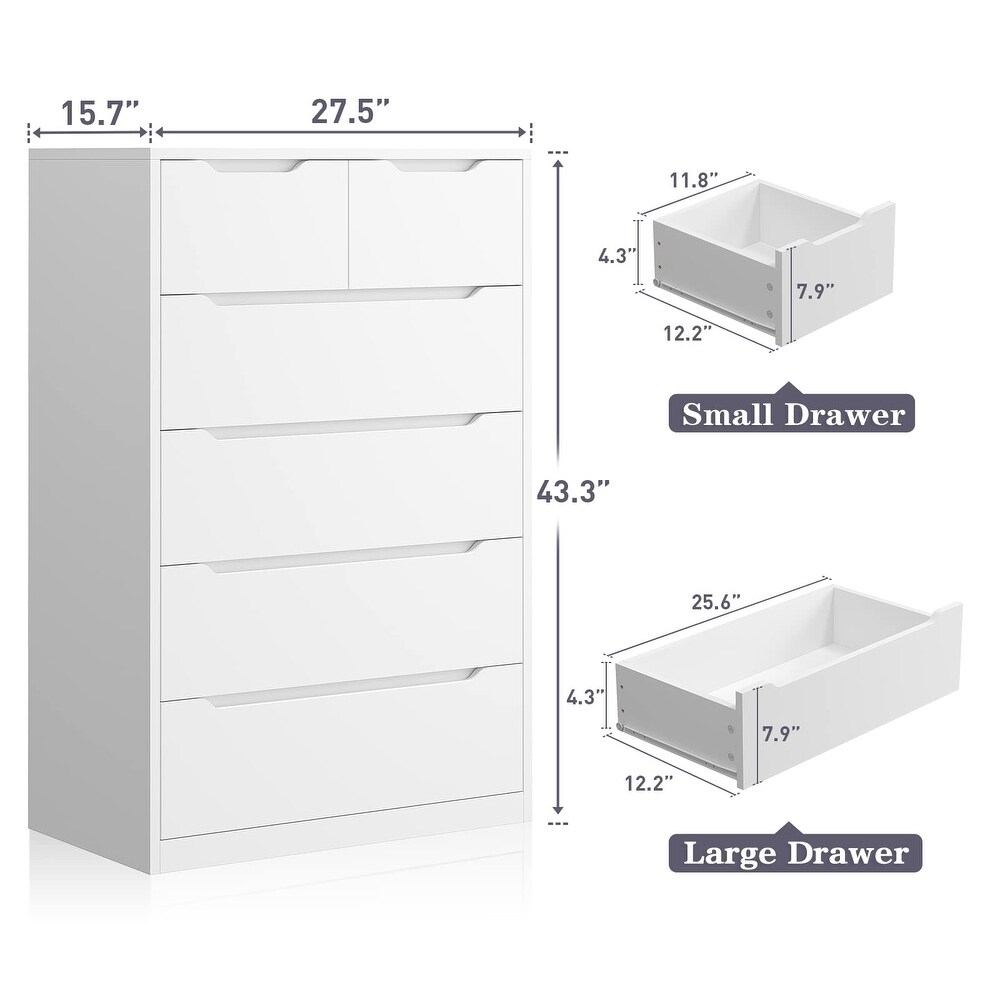 6 Drawer Dresser  Tall Dresser for Bedroom with 6 Wood Drawers and Smooth Metal Rail  Large Wood Dressers   Chest of Drawers