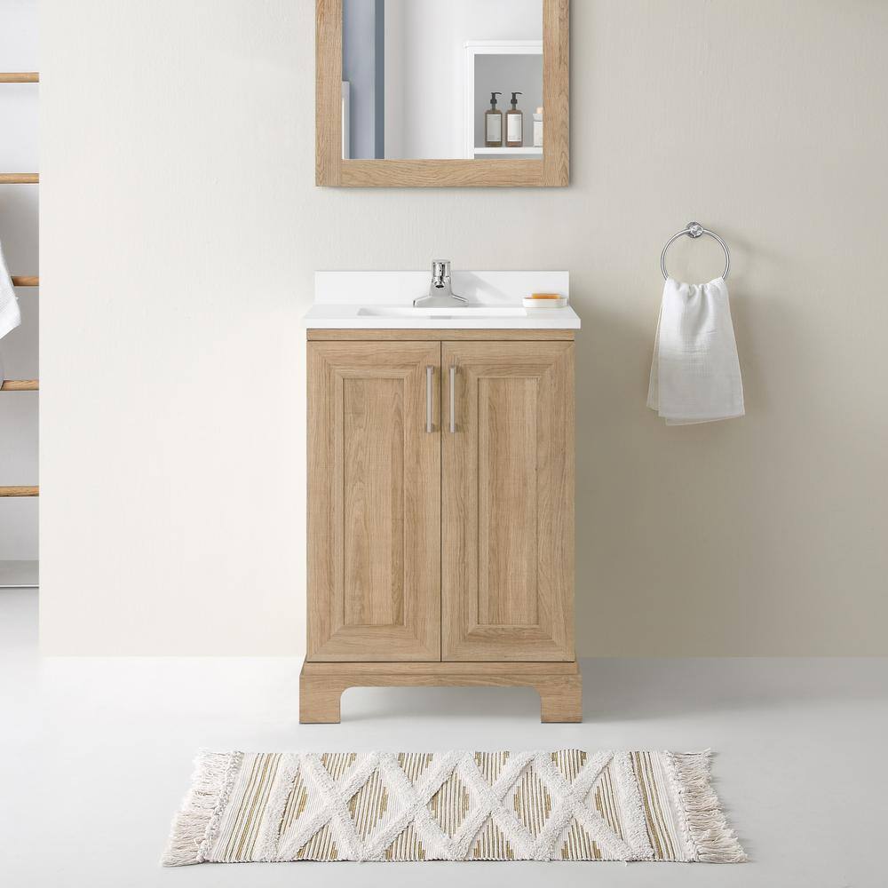 Glacier Bay Sinita 24 in. W x 19 in. D 34.50 in. H Bath Vanity in Natural Oak with White Cultured Marble Top Sinita 24NO