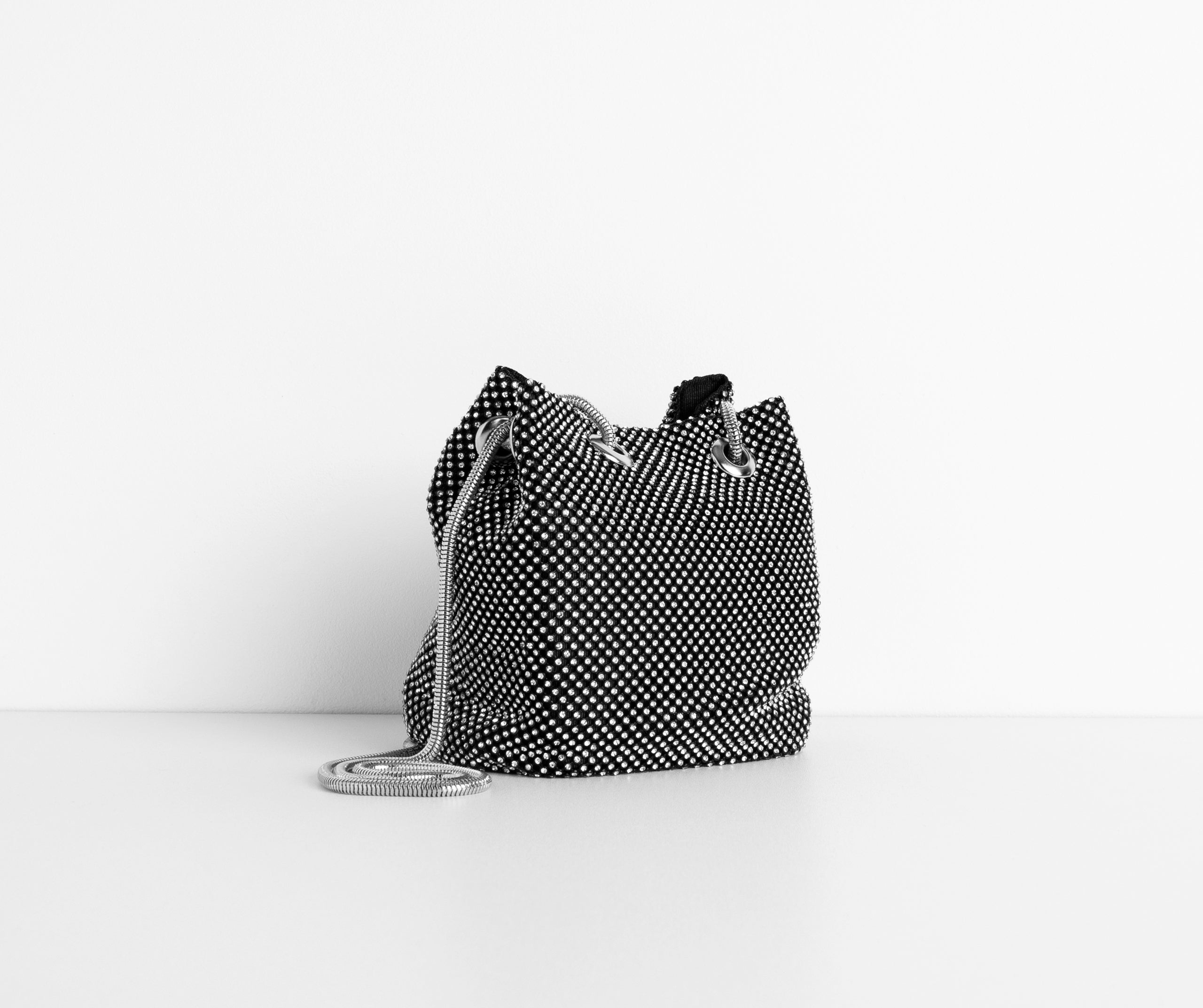 Rhinestone Mesh Bucket Bag