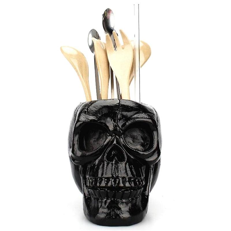 Black Skull Desktop Pen Holder Storage Case Resin Pencil Organizer Home Decoration