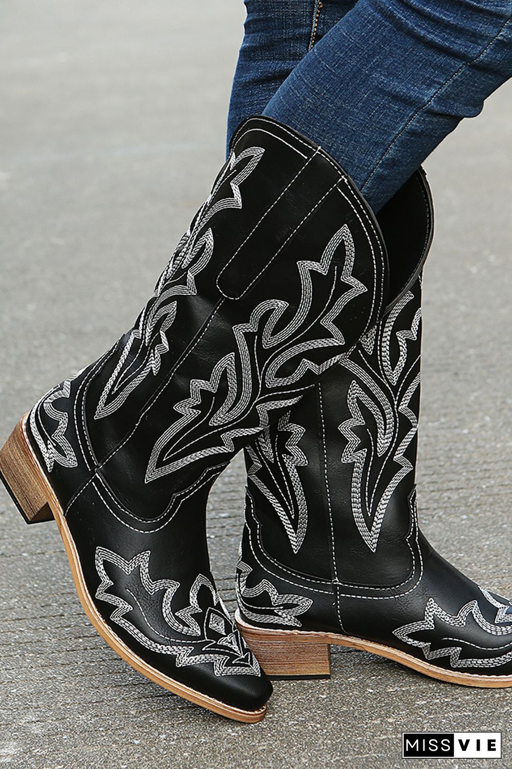 Graphic Chunky Western Boots Women Wholesale