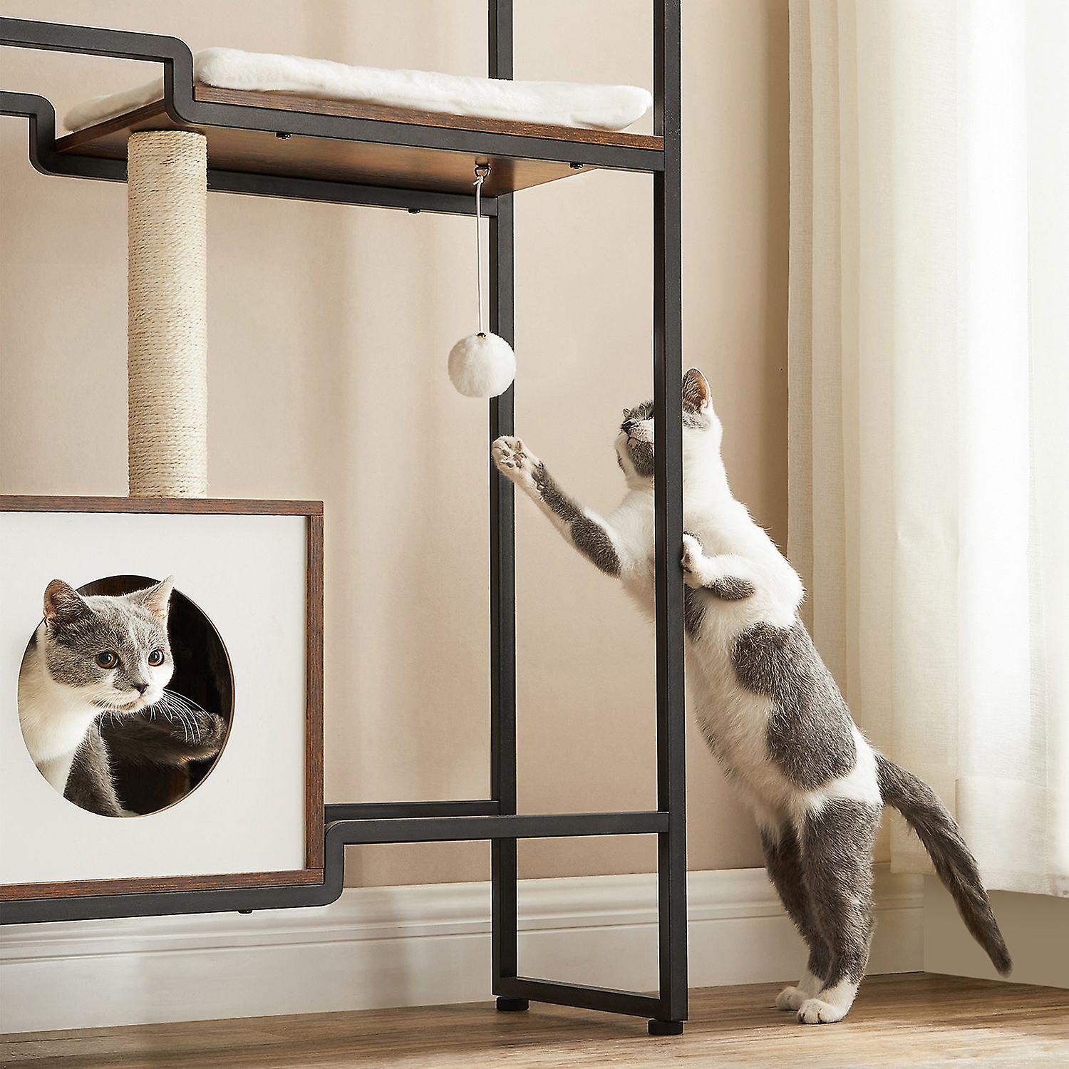 Scratching post with shelf vintage brown