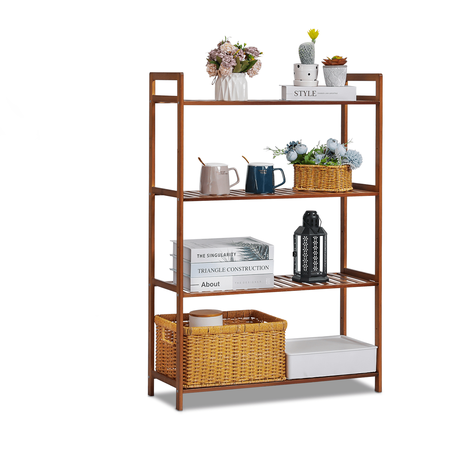 MoNiBloom Bamboo 4 Tiers Display Storage Rack， Multifunctional Shelving Unit， Brown