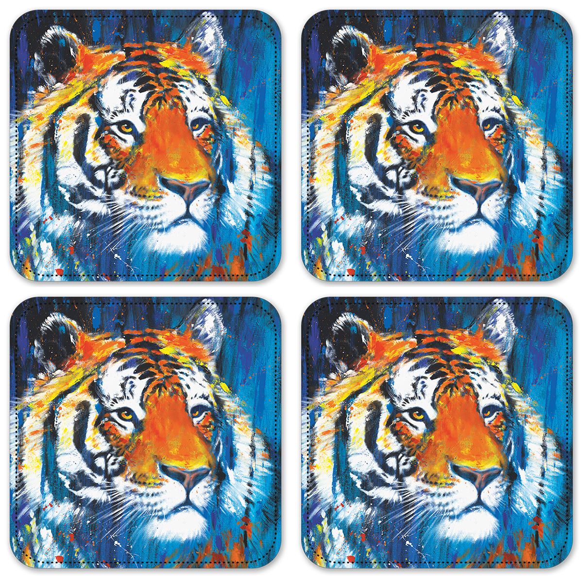 Vinyl Drink Coasters - Set of 4 - Tiger