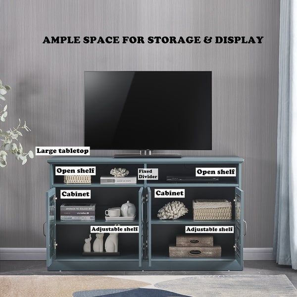 Wooden TV Console， Storage Buffet Cabinet， Sideboard with Glass Door and Adjustable Shelves for Living Room