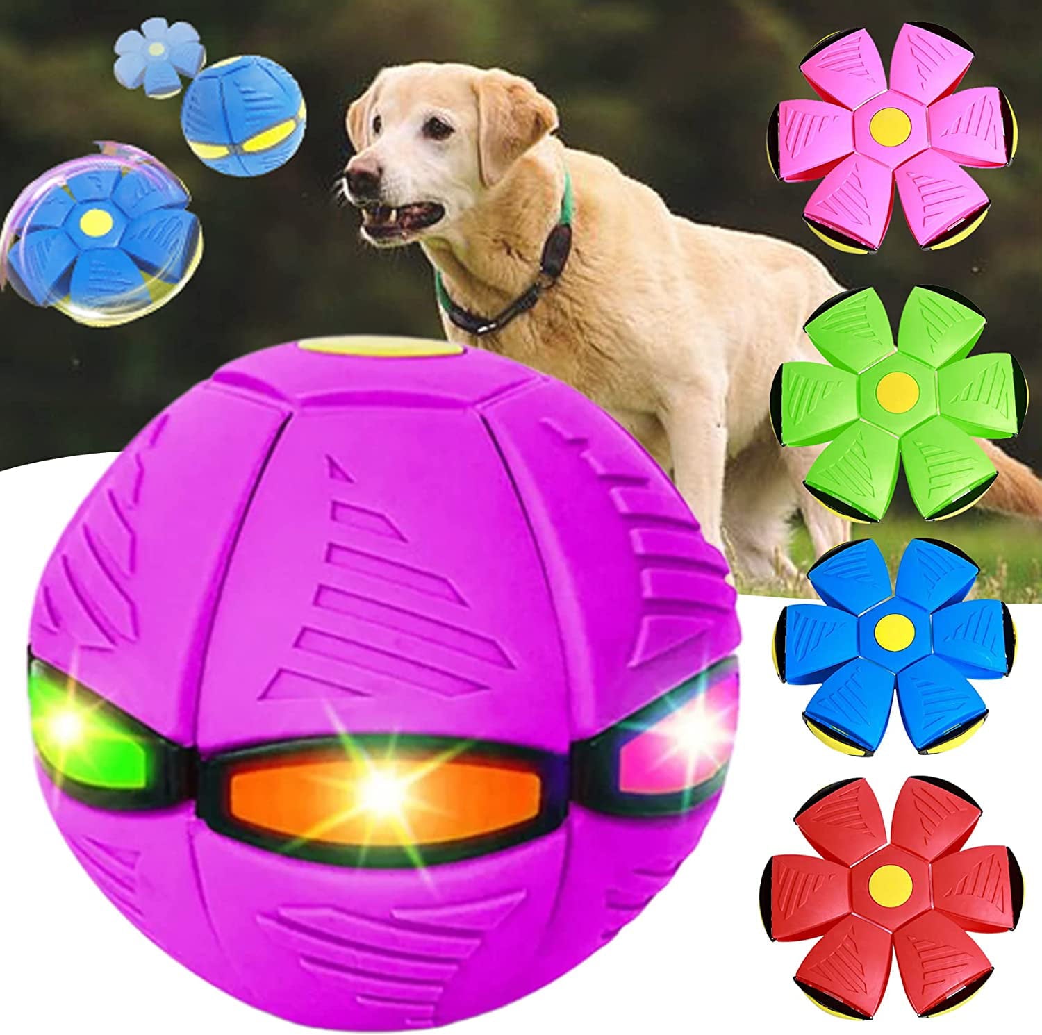 OSLEI 2023 New Pet Toy Flying Saucer Ball， Flying Saucer Ball Dog Toy， Pet Toy Flying Saucer， Flying Saucer Dog Toy， Pet Flying Saucer Ball， Flying Saucer Ball for Dogs (Six Lights，red)