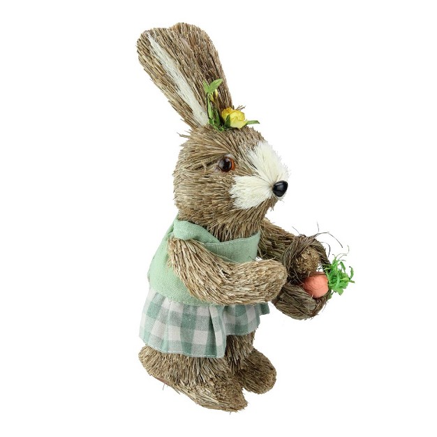 Sisal Easter Bunny Rabbit Spring Figure With Carrot Basket Brown green